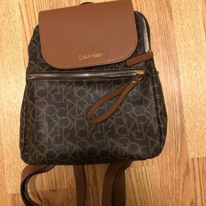 Calvin Klein Mid Sized Backpack in brown and tan